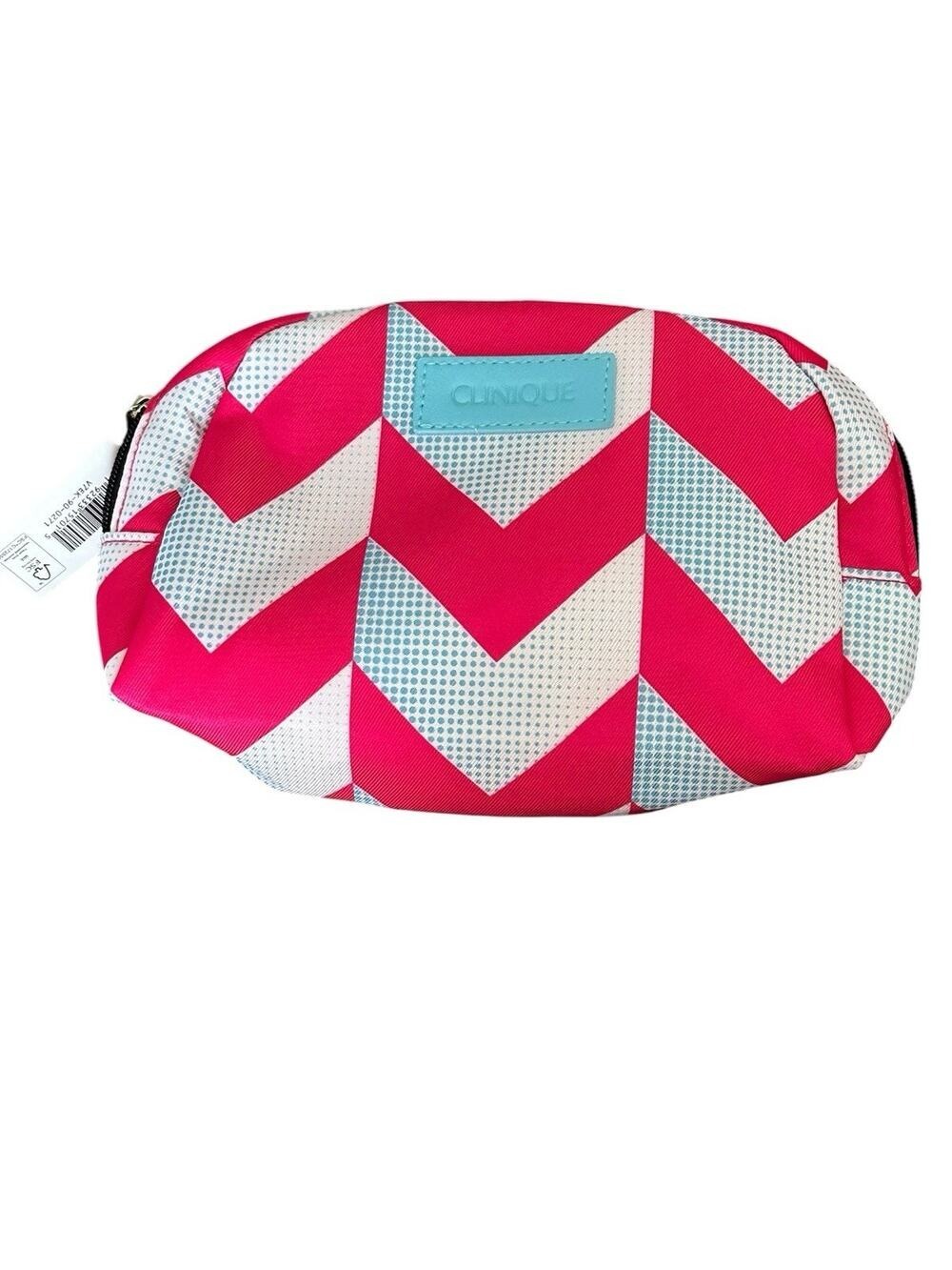 Clinique Make Up Bag Cosmetics Pink & Blue Chevron New With Tag
